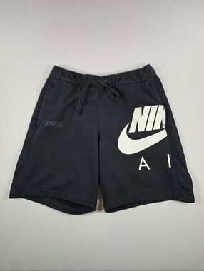 Nike Air French Terry Shorts Black White Logo Mesh Panels EUC